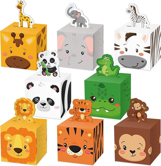 Outus 48 Pcs Safari Animal Party Favor Boxes Safari Party Decorations Jungle Animal Candy Goodie Treat Gift Boxes for Birthday Baby Shower Decorations Supplies