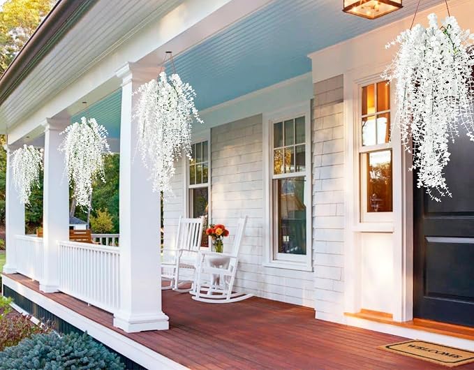 RECUTMS Fake Plant Hanging Eucalyptus Vines Plants Faux Eucalyptus Leaf Hanging Plant for Room Wedding Proch Yard Outdoor Home Wall Kitchen Bathroom Indoor Decoration in 3 Pcs(Pure White)