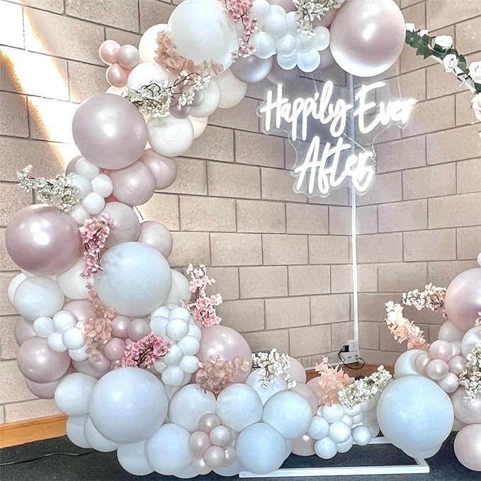 Dusty Pink White Balloon Garland Arch - Double Stuffed White Pearl Balloons for Neutral Wedding Baby Shower Engagement Birthday Party Decorations