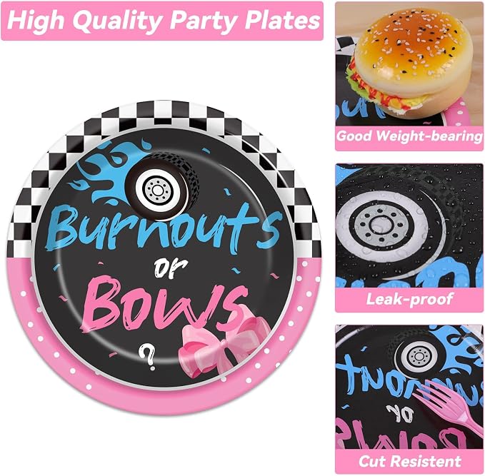 50 Guests Burnouts or Bows Gender Reveal Plates and Napkins Party Supplies Boys or Girls Baby Shower Party Decorations Disposable Tableware Set Gender Reveal Dinnerware Favor for Baby ,200PCS