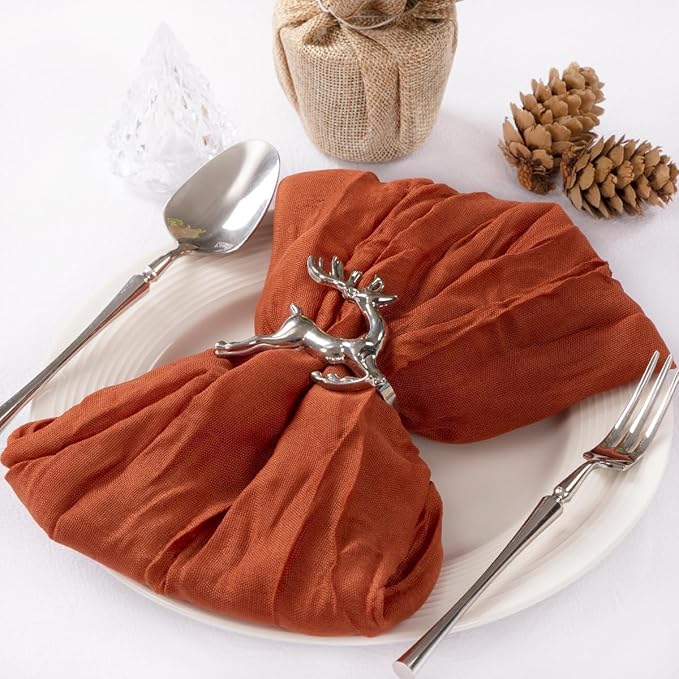 MLMC 24 Pack Terracotta Cheesecloth Napkins Boho Rustic Burnt Orange Gauze Cloth Napkins Washable 21"x21" for Wedding Bridal Shower Anniversary Dinner Decor