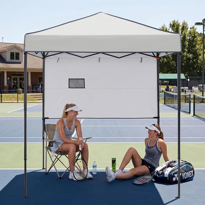 EAGLE PEAK 6x4 Instant Pop Up Canopy Tent with 1 Half Wall Panel, Straight Leg Sun Shelter, Portable Canopy with Carry Bag for Camping, Beach & Sports, Gray