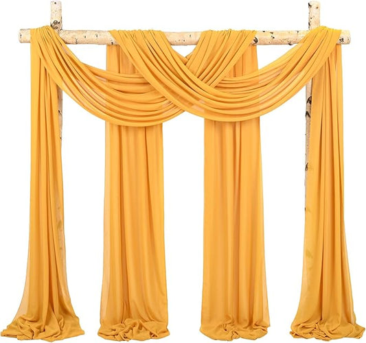 Wedding Arch Draping Fabric,4 Panels 28" x20ft Gold Wedding Arch Drapes for Ceremony Chiffon Fabric Drapes Arbor Drapery Decorations for Reception & Party