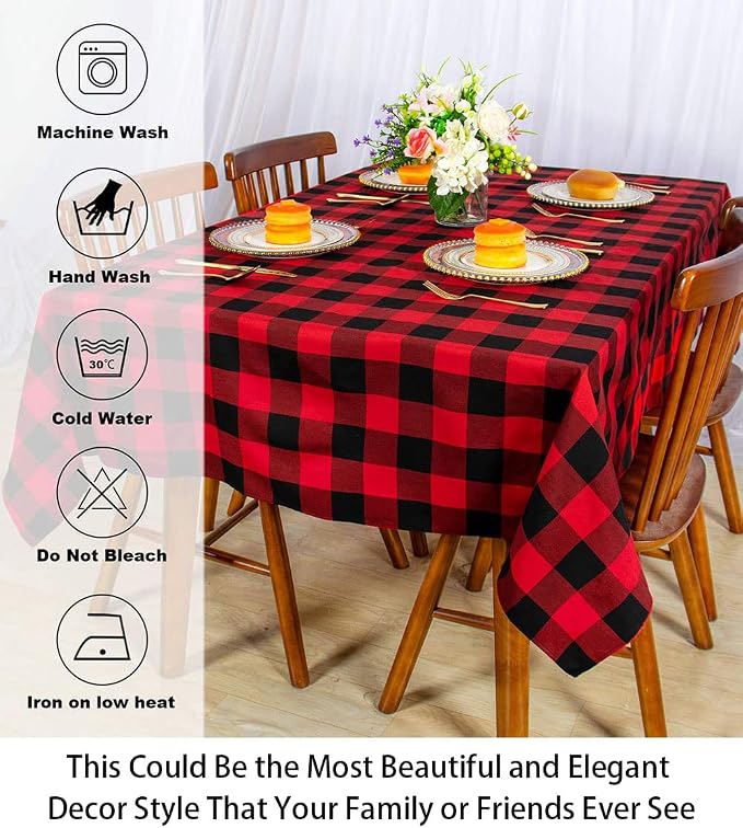 ShinyBeauty Square Tablecloth 60"X60" Black and Red Table Overlay Checkered Cotton Table Linen Farmhouse Table Cover Outdoor Tablecloths Buffalo Plaid Table Cloth