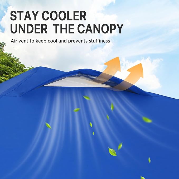 EAGLE PEAK Pop Up Canopy Tent with Wheeled Carry Bag, 8 Stakes, 4 Ropes, Easy Set Up Tent Canopy, 8x8 ft, Blue
