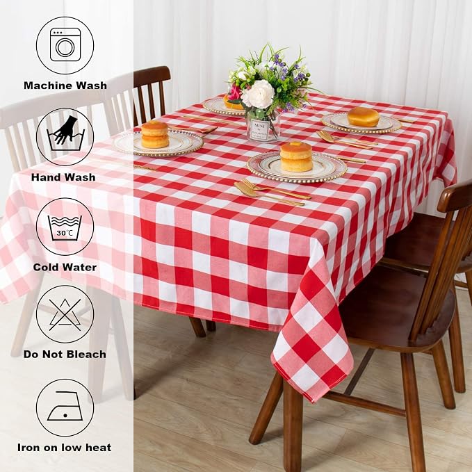 ShinyBeauty Checked Tablecloth Rectangle 54x80-Inch Red and White Buffalo Plaid Tablecloths Cotton Table Cover Gingham Table Cloths for Dining Rustic Lattice Tablecloth Buffalo Check Table Cloth