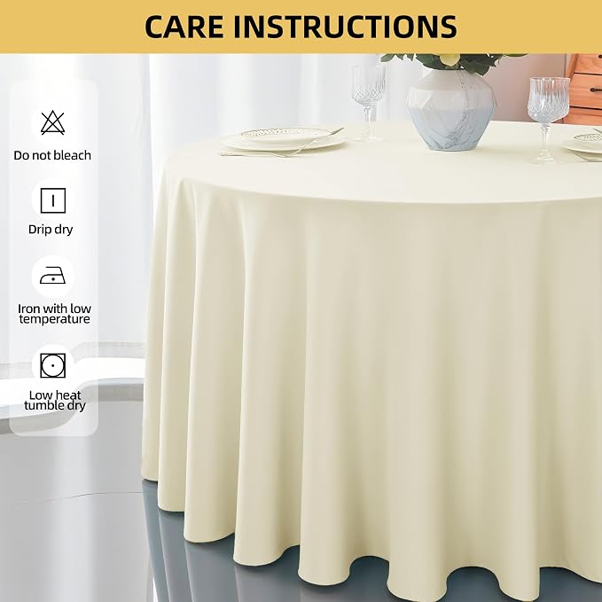 2-Pack Round 120-inch Beige Table Cloths, Solid Stain and Wrinkle Resistant Circular Tablecloth, Premium Plain Weave Polyester Fabric Table Linen Covers for Hotel, Banquet
