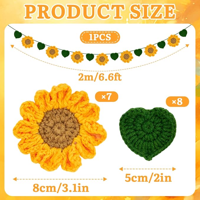 Handmade Crochet Flower Garland, Sunflower Garland for Girl Nursery Decor, Sunflower Garland for Birthday Party, Boho Room Wall Hanging Decoration