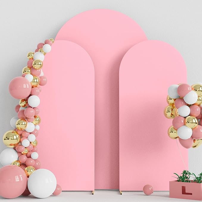 Wokceer Wedding Arch Backdrop Cover 7.2FT, 6FT, 6FT Spandex Set of 3 Wedding Arch Stand Covers Round Top Chiara Backdrop Stands Cover for Birthday Party Ceremony Banquet Decor Pink
