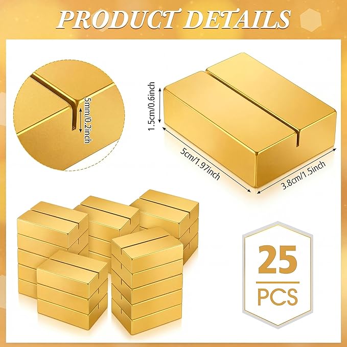 Maitys 25pcs Gold Table Number Holders Wooden Place Card Holders 1.97inch Square Wooden Menu Display Stands for Wedding Fall Thanksgiving Party Decoration, Restaurant Banquet Events