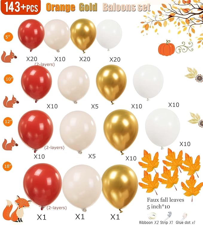 Fall Balloon Garland Arch Kit 143pcs Double Stuffed Terracotta Dark orange and Gold white sand Balloons for Fall in love Bridal Shower Rustic Boho Baby Shower bride to be decorations