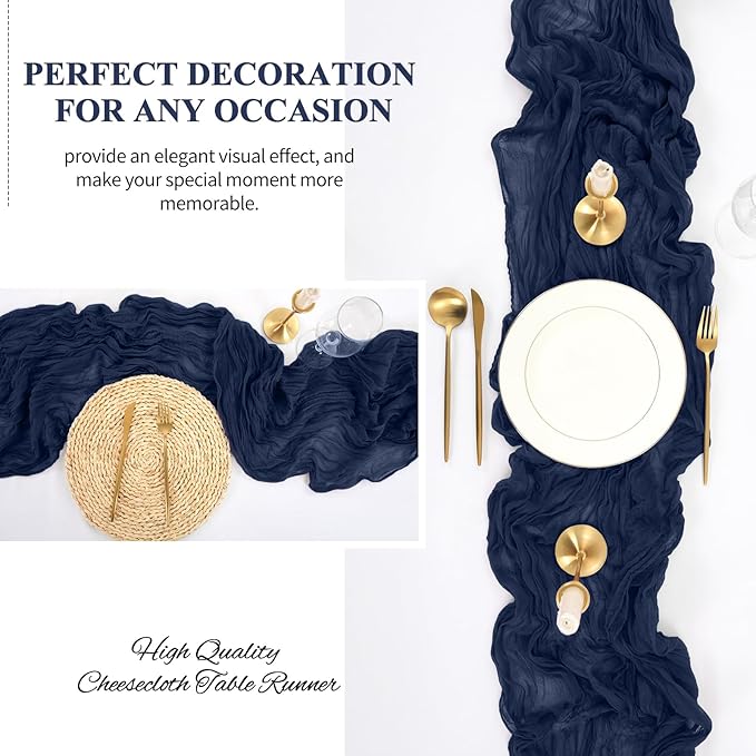 16 Pack 10Ft Cheesecloth Table Runner Navy Blue, 20 x 120 Inch Rustic Gauze Boho Cheese Cloth Table Runners Wedding Long Table Runner for Wedding Party Bridal Shower Table Decoration