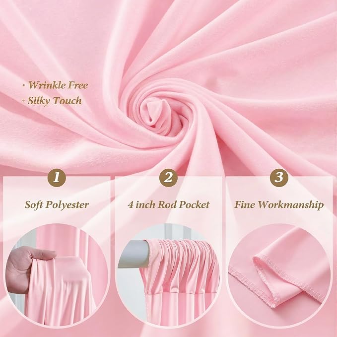 20ftx12ft Wrinkle Free Pink Backdrop Curtain, 4 Panels 12FT Long Wedding Photo Backdrop Drapes, Silky Polyester Back Drop Cloth for Birthday Photography Background Party Backdrop Draping