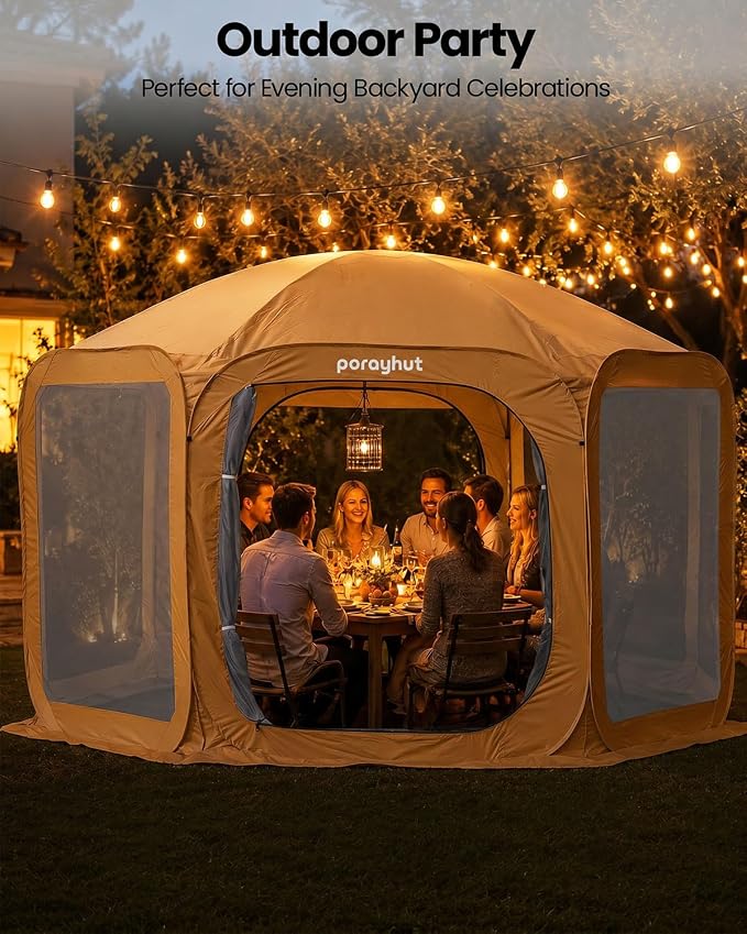 Porayhut Pop up Screen House Tent 12x12FT Sun Shelter with Breathable Mesh Doors,Portable Camping Tent Without Waterproof Floor,Screen Canopy Outdoor for Family Friends Party in Backyard,Park