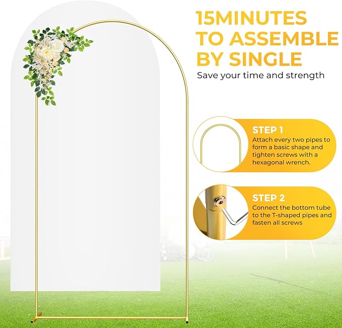 6.6FT Metal Arch Backdrop Stand and Cover Set, Gold Wedding Arch Backdrop Stand with Cover, Balloon Arch Frame Stand with Cover for Wedding Birthday Party Baby Shower Graduation Ceremony Decor
