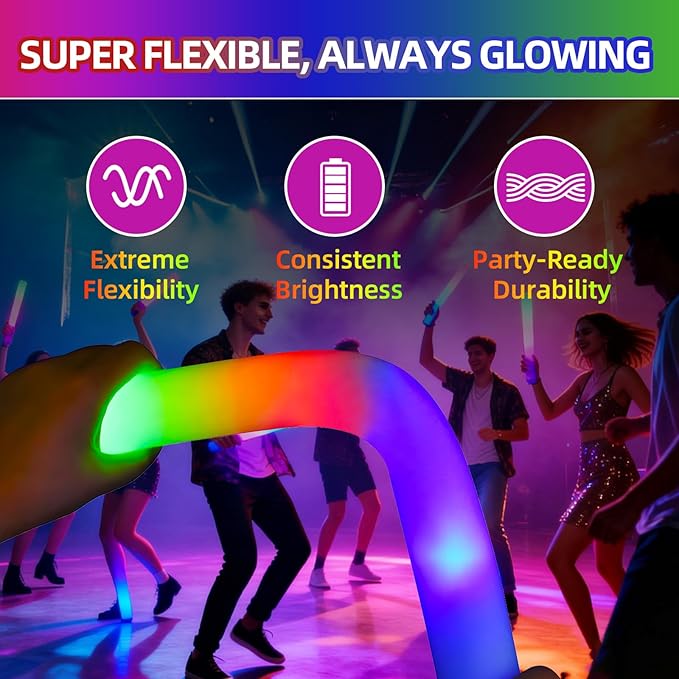 118 Pack Foam Glow Sticks Bulk Party Pack,Party Favors Supplies,3 Flashing Modes Glow In The Dark Party Supplies,Light Up Foam Sticks for Wendding Raves Camping Outdoor