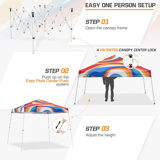 EAGLE PEAK 10x10 Slant Leg Pop-up Canopy Tent Easy One Person Setup Instant Outdoor Beach Canopy Folding Portable Sports Shelter 10x10 Base 8x8 Top (Swirl)