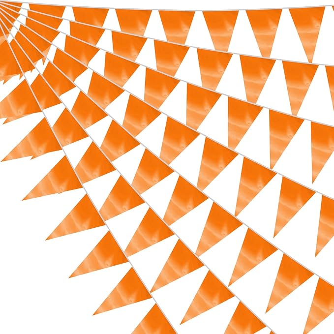 40M/130FT Macaroon Orange Triangle Pennant Banner Flag Metallic Fabric Bunting Garland for Christmas Graduation Anniversary Birthday Engagement Wedding Anniversary Casino Party Decorations Supplies