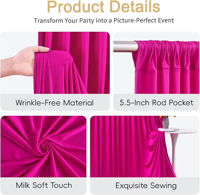 10x10ft Hot Pink Photo Backdrop Curtains for Parties Fuchsia Wrinkle Free Polyester Photoshoot Curtains Drapes Backdrop for Birthday Baby Shower Graduation Photography Background 2 Panels 5x10FT