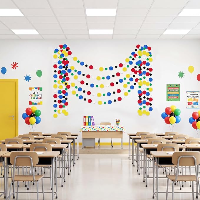 Outus 5 Pieces Colorful Circle Garland Banner Hanging Paper Dot Decorations for Classroom, Birthday Party, Baby Shower, Wedding Backdrop & Photo Booth Graduation Decor(Classic Color)