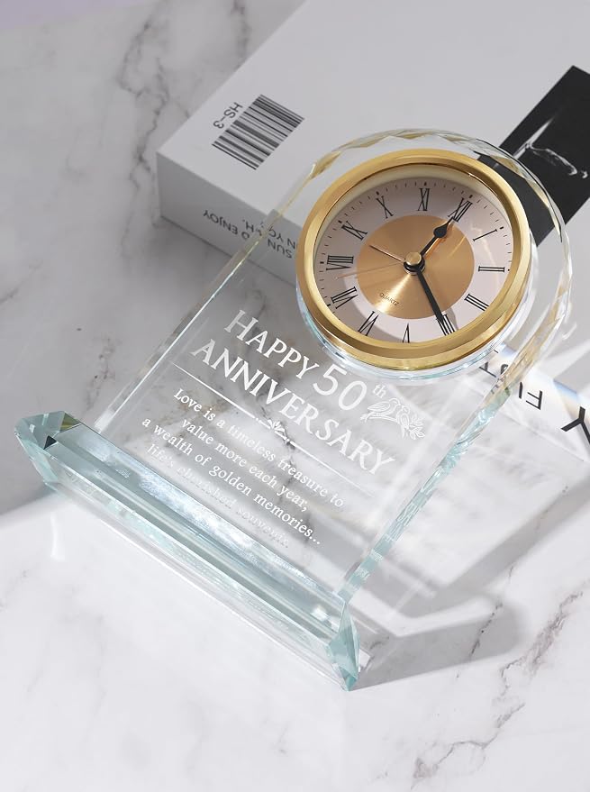Timeless Anniversary Clock - Perfect 50th Wedding for Parents, Couples, Women & Men - Unique Golden Ideas for Husband & Wife - Elegant Alarm Clock