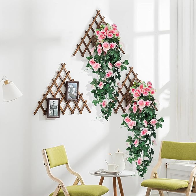 RECUTMS 2PCS Artificial Hanging Rose Flower Plants, 37Inch Light Pink Fake Silk Floral Ivy Garlands for Outdoors Home Room Garden Wedding Arch Bridal Shower Valentine's Mother's Day Indoor Party Decor