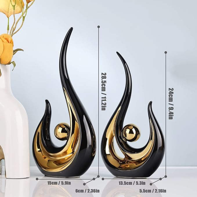 XMGZQ 2pcs Black and Gold Modern Abstract Art Statue Table Decoration,Elegantes Ceramic Statue for Home Décor Accent,Mantel,Bookshelf,Centerpiece Table Decorations for Dining Room,adornos para sala
