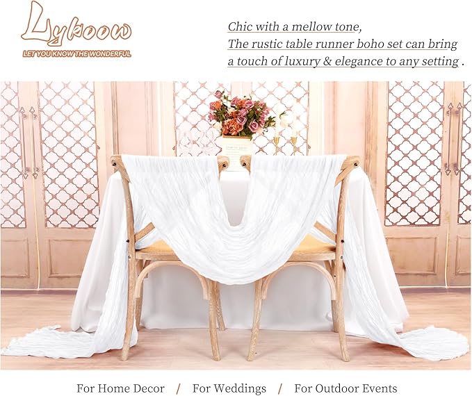24 Packs White Table Runner, Charming Cheesecloth Table Runner 17 x 108inch, Gauze Boho Wedding Decoration Rustic Sheer Fabric Cheese Cloth Table Runners for Wedding Party Bridal Shower