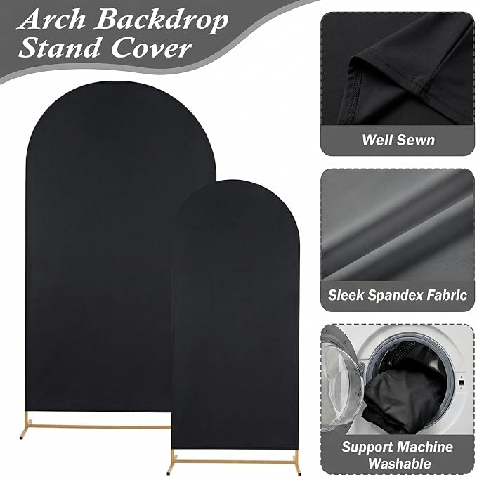Arttown Arch Backdrop Stand and Cover Set 7.2FT and 6FT Wedding Arch Backdrop Stands and Matching Black Cover Set Suitable for Wedding Celebration Birthday Party Graduation Ceremony Event Decoration