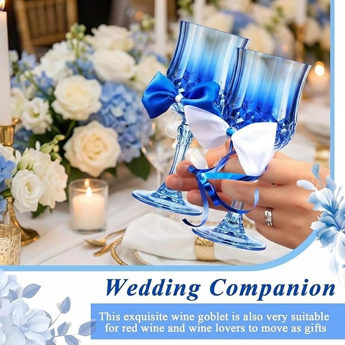 Pinkunn 50 Pcs 7 oz Plastic Vintage Wine Glasses Reusable Colored Goblets Patterned Drinking Water Glasses Cup Dishwasher Safe for Mother's Day Wedding Reception Party Supplies (Dark Blue)