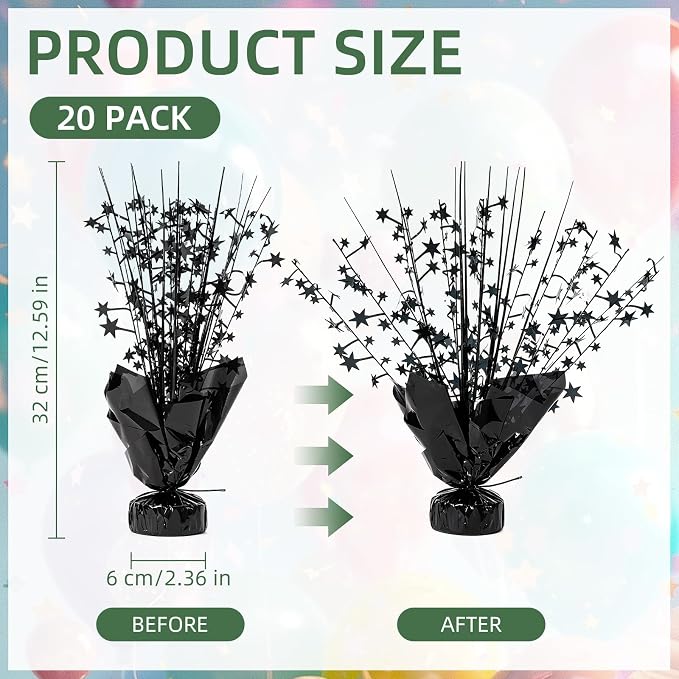 20 Pack Black Star Table Decorations Metallic Foil Spray Centerpiece Burst Table Centerpieces for Birthday Party Decoration Graduation Wedding Baby Shower Party Supply (Black)