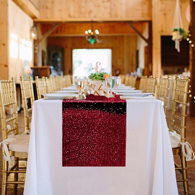 10 Packs 12 x 72 inches Burgundy Sequin Table Runner, Glitter Runner for Birthday Party Supplies Wedding Holiday Celebration Baby Shower Engagement Anniversary Decor