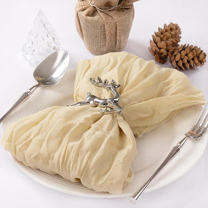 MLMC 24 Pack Champagne Cheesecloth Napkins Boho Rustic Gauze Sand Cloth Napkins Washable 21"x21" for Wedding Birthday Anniversary Dinner Decor