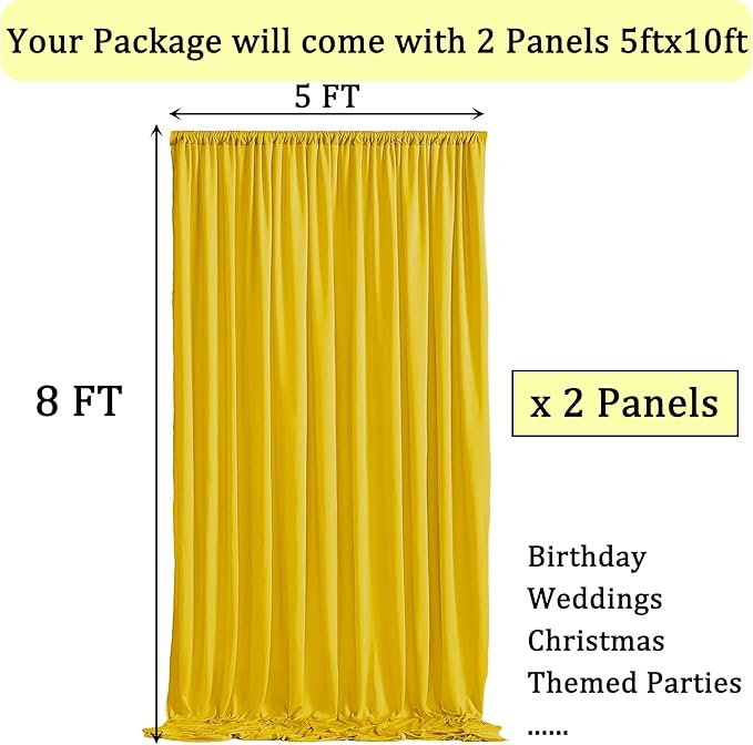 10x8ft Wrinkle Free Yellow Backdrop Curtain Panels, Thick Polyester Lemon Yellow Backdrop Drapes for Wedding Birthday Party Background Baby Shower