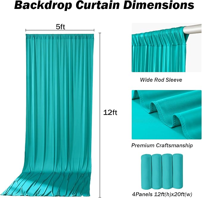 20ft×12ft Turquoise Backdrop Curtains for Wedding Parties, 4 Panels Wrinkle Free Polyester Photo Backdrop Drapes Back Drop Cloth for Birthday Photography Background