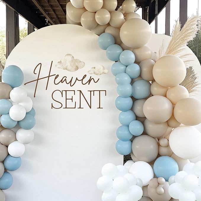 Heaven Sent Baby Shower Decorations - Heaven Sent Sign, Cloud Decal for Balloon Arch Backdrop, Gender Reveal Decorations Sticker, Brown First Birthday Decoration for Girl, 1St Party Supplies for Girl