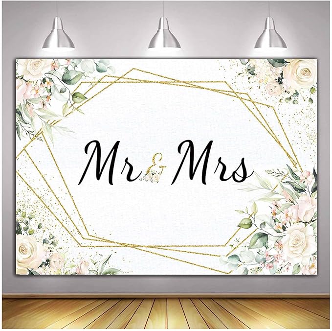 Mrs White Floral Bridal Shower Backdrop Mrs Wedding Theme Photo Backgrounds Bride to Be Engagement Photography Backdrops Prom Party Banner Decor Party Banner Photo Booth Prop 8x6ft