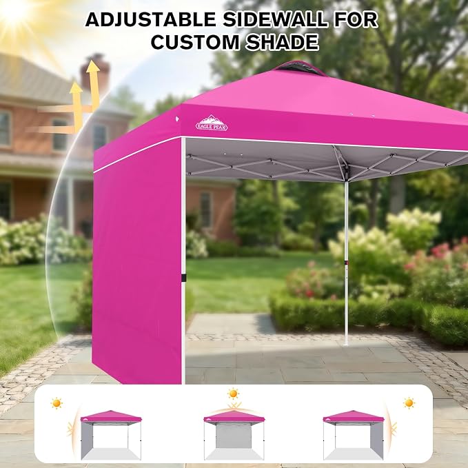 EAGLE PEAK Commercial Canopy 10x10 Pop Up Canopy Tent with 1 Sidewall, Easy Setup Heavy Duty Instant Event Shelter for Vendors & Markets, Outdoor Sun Shade, Pink