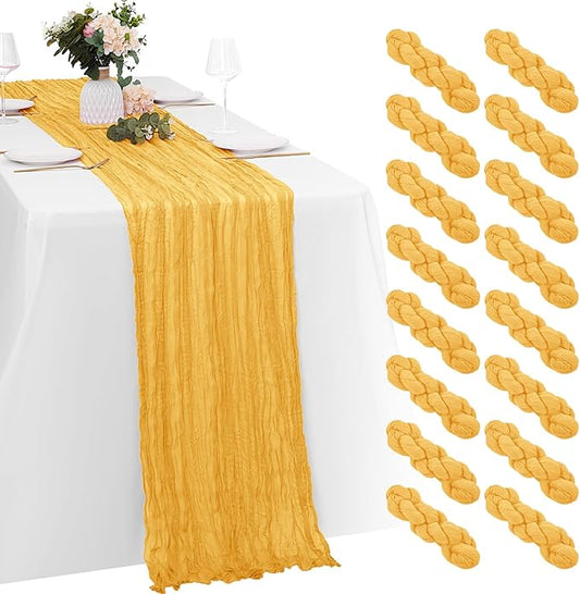 16 Pack Gold Cheesecloth Table Runners 20x120 Inch Gauze Table Runner 10FT Easter Cheese Cloth Table Runner Rustic Sheer Runner for Wedding Baby Shower Birthday Party Table Decor