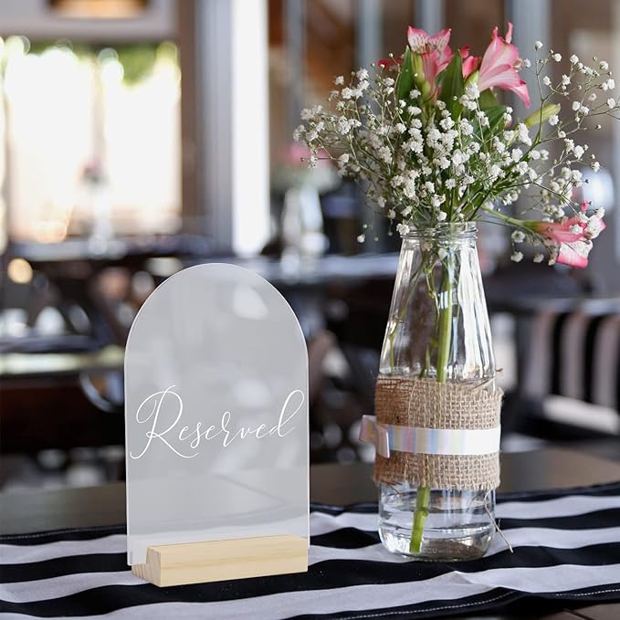20 Pack Frosted Acrylic Arch Sign with Wood Stand- 5x7 Inch Blank Arch Acrylic Sheets with 4 Inch Wood Base, DIY Frosted Arch Sign Blank for Wedding Table Numbers