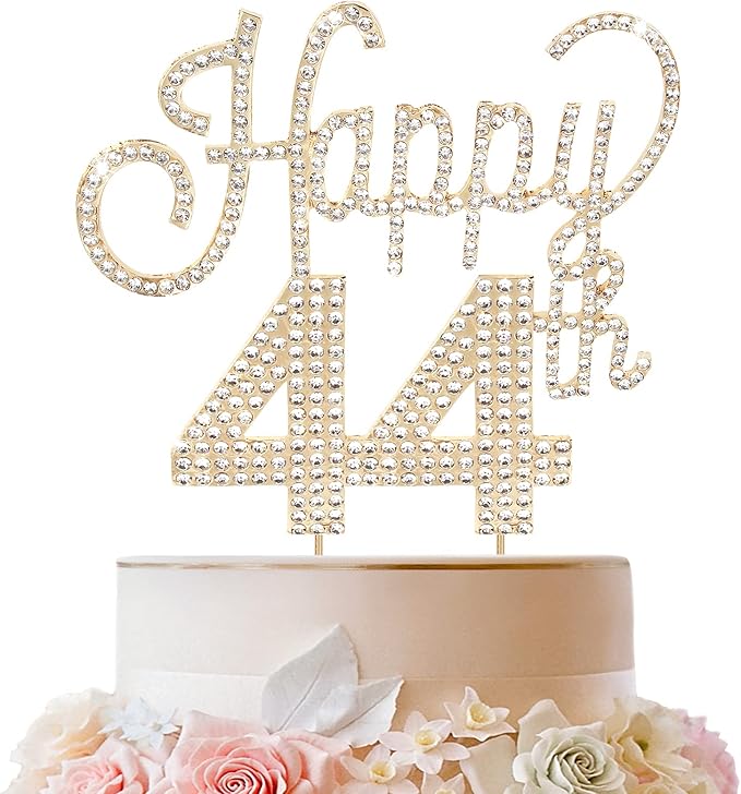 LINGTEER Happy 44th Birthday Gold Rhinestone Cake Topper - Cheers to 44th Birthday 44 Years Old Anniversary Party Cake Centerpieces Topper Decorations Gift Sign.