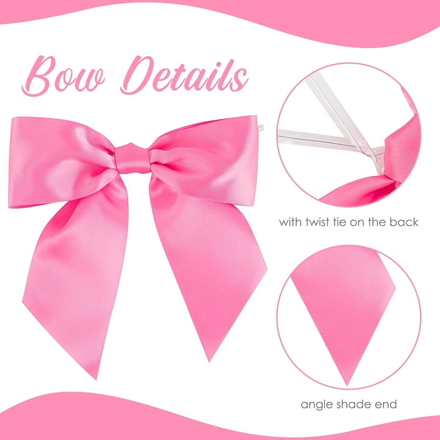 AIMUDI Hot Pink Satin Bows 5.5" Bows for Gift Wrapping Satin Twist Tie Bows Premade Ribbon Bows for Treat Bags Invitations Baskets Crafts Wedding Birthday Baby Shower Spring Decorations, 24 PCs