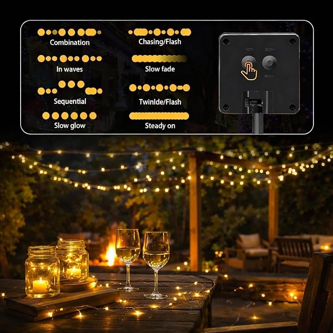 SyouHome 800 LED 264ft Solar String Lights Outdoor, 4 Pack, Warm White | 8 Lighting Modes, Auto On/Off, Waterproof Solar Fairy Lights, Twinkle Lights for Garden, Tree, Wedding, Party Decor