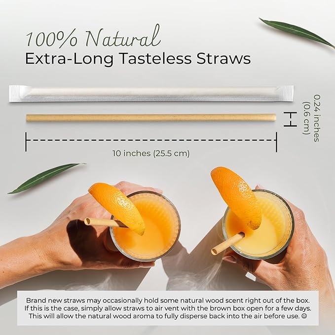 EcoPreps 10” Disposable Sugarcane Straws, Extra-Long Individually Wrapped Straw | 300 Count, 100% Compostable, Plastic Free, Eco-Friendly Drinking Straw | 10-Inch Long Sugar Fiber Disposable Straws