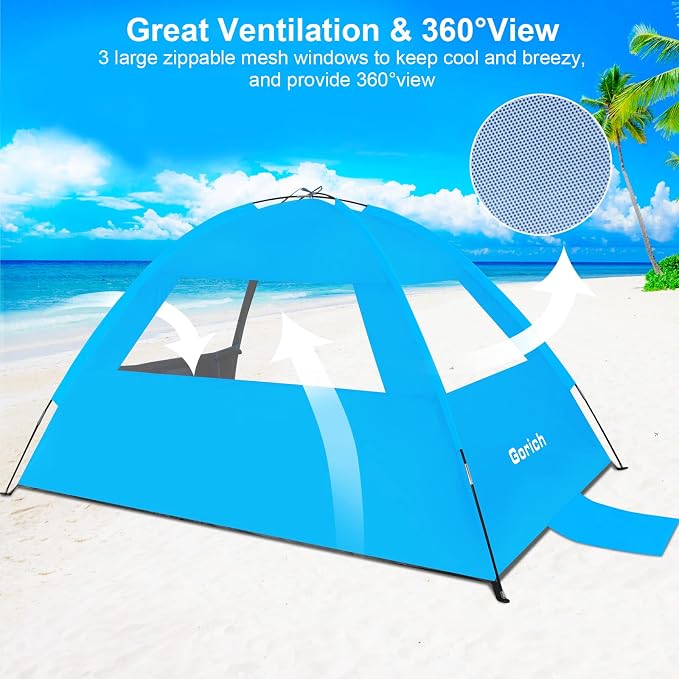 Gorich Beach Tent Sun Shelter for 3/4/6/8/10 Person with UPF 50＋ UV Protection, Lightweight & Easy Setup Beach Shade Canopy, Portable Beach Shade Tent Beach Cabana