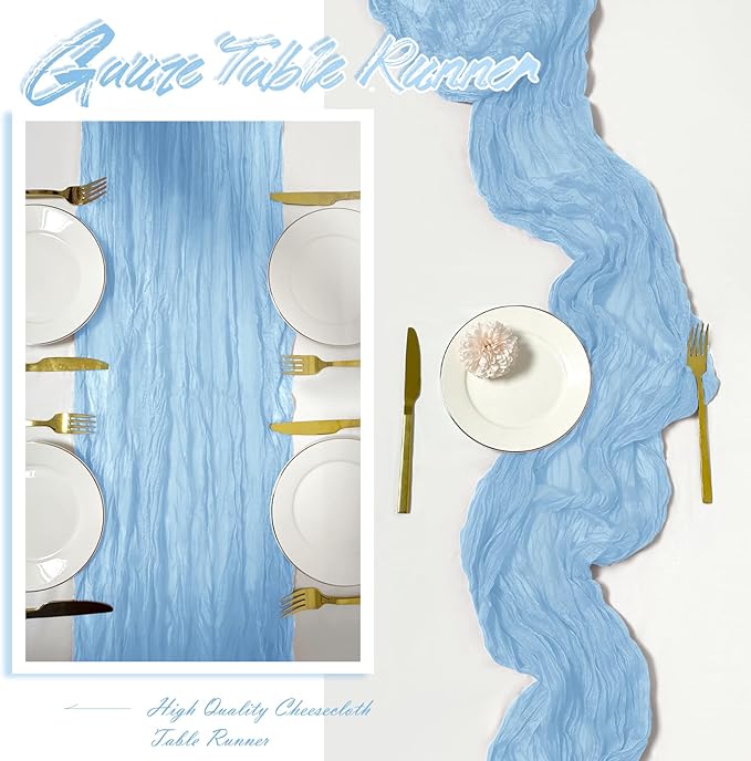 15 Pack Baby Blue Cheesecloth Table Runner 17 x 108 inch Cheese Cloth Table Runners 9ft Blue Table Runner Rustic Romantic Sheer Gauze Runner for Wedding Party Baby Shower Table Decoration