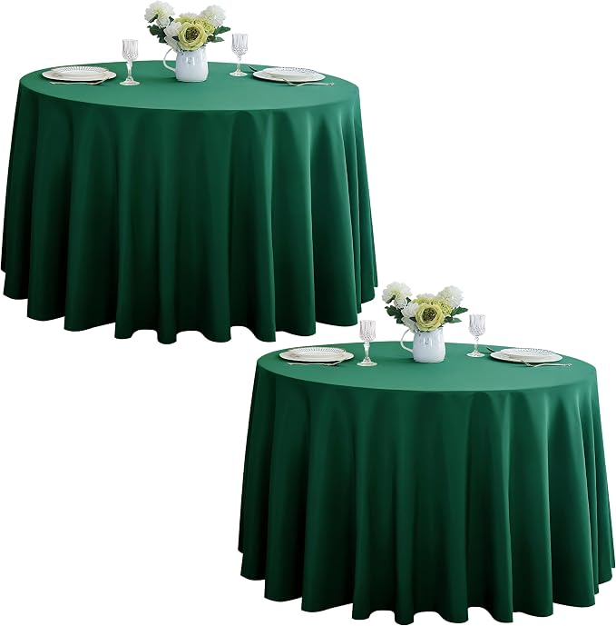 2-Pack Round 120-inch Blackish Green Table Cloths, Solid Stain and Wrinkle Resistant Circular Tablecloth, Premium Plain Weave Polyester Fabric Table Linen Covers for Hotel, Banquet