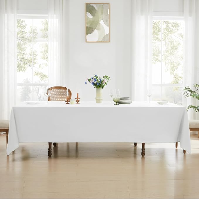 Rectangle Tablecloths 90x132 Inch 1 Pack White Tablecloth for 6ft Washable Decorative Linen Polyester Table Cloths for 8ft Dining Table Banquets Buffet Parties and Wedding