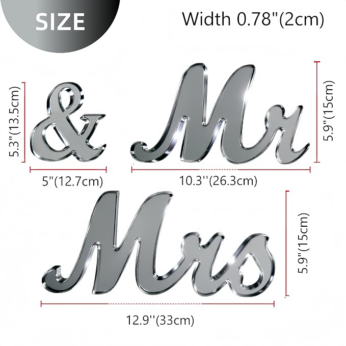 Mr & Mrs Sign for Wedding Table Decor,Large Acrylic Mr and Miss Sign,Photo Props, Freestanding Wedding Centerpiece Table Letters Wedding Decorations for Anniversary,Engagement,Party (Translucent Gray, 0.78'')