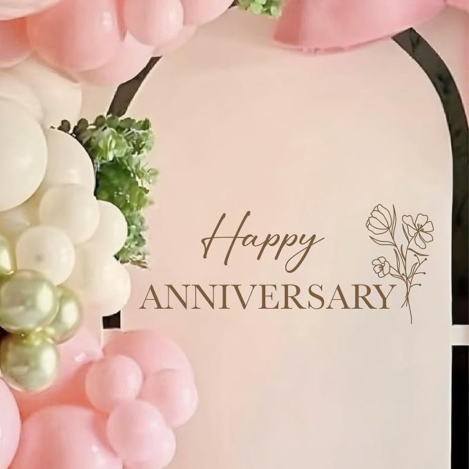 Happy Anniversary Wall Decal, Vinyl Party Decorations Backdrop Sticker, Brown (Brown（Anniversary）)